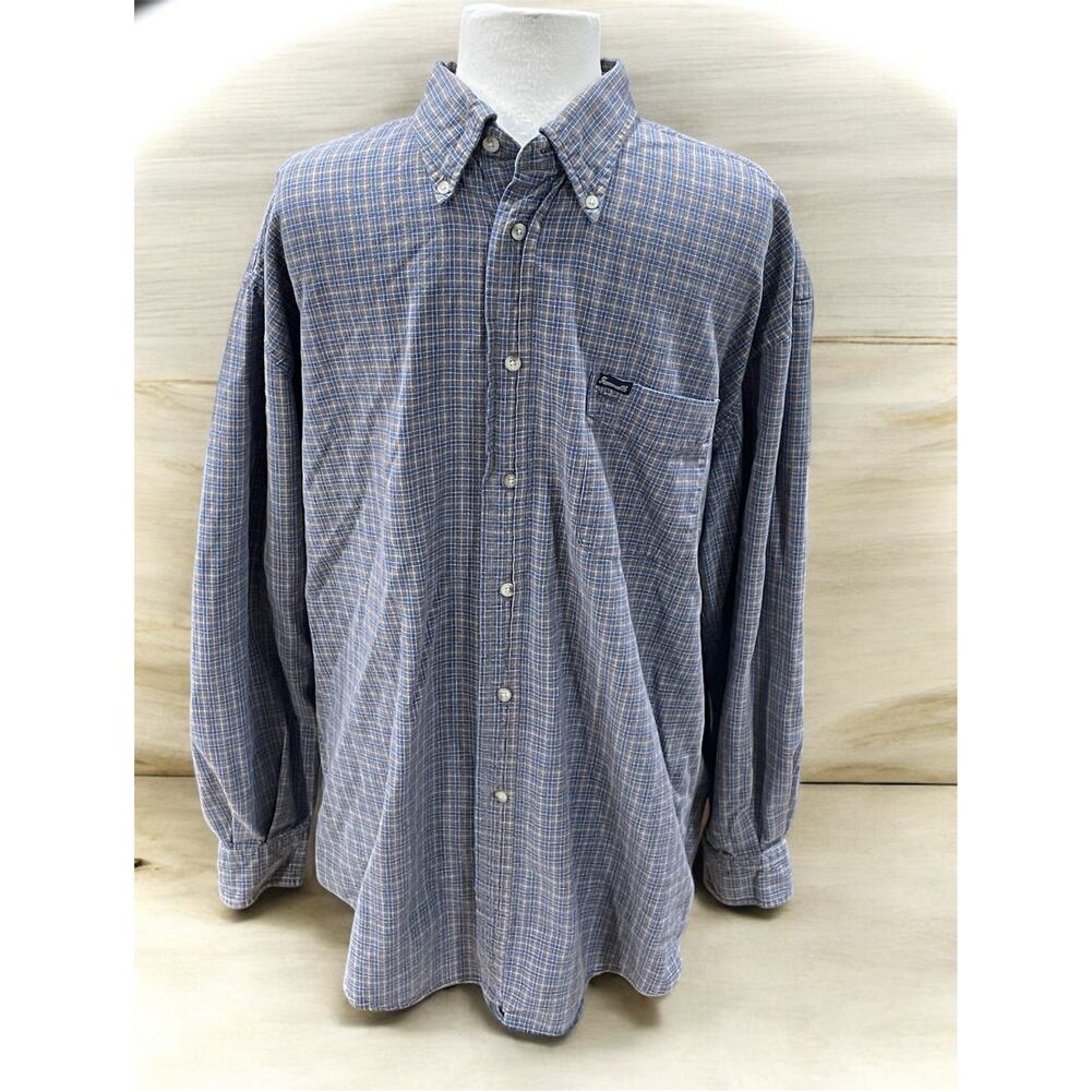 Facconable A. Goldberg Men's 2XL Blue/Purple Check Long Sleeve Button Up Shirt